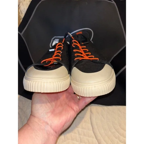 Venron Sabni Black Canvas Lace Up Fashion Sneakers Orange Accents - Picture 3 of 6